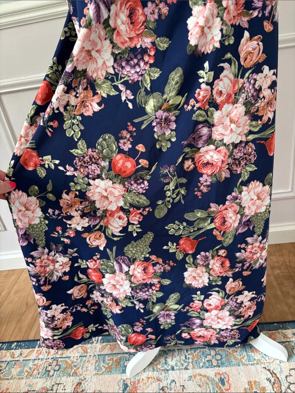 Abercrombie & Fitch Floral Fruits Cutout Maxi Dress Navy Cap Sleeve Size Medium